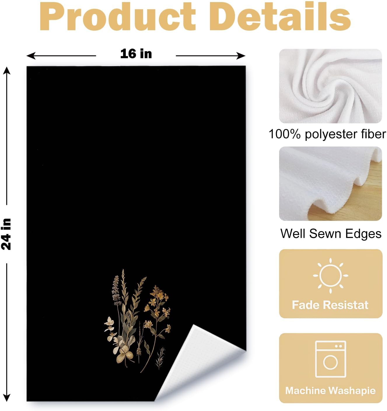 Minimalist Dried Flower Printed Kitchen Towel 24x16 Inch