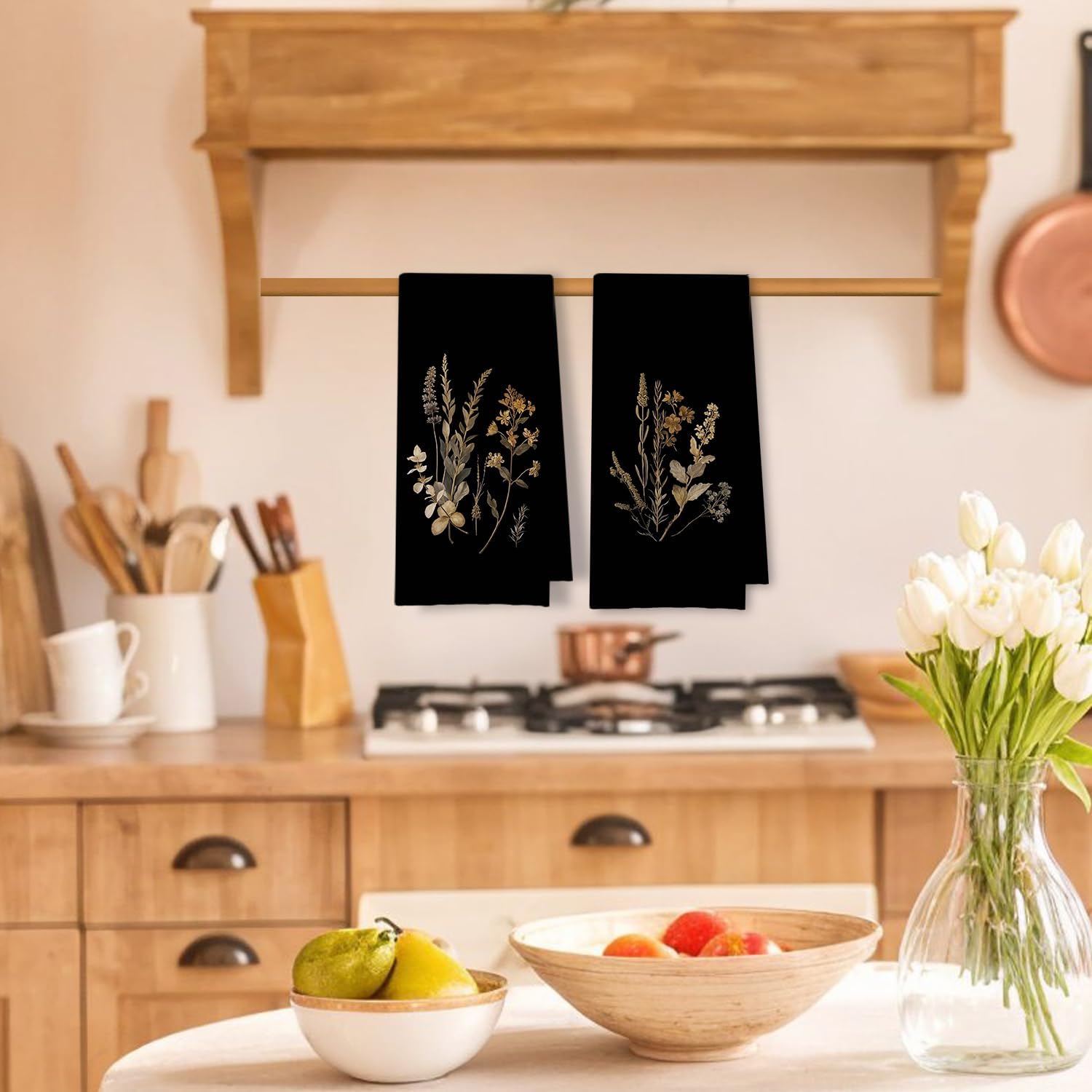 Minimalist Dried Flower Printed Kitchen Towel 24x16 Inch