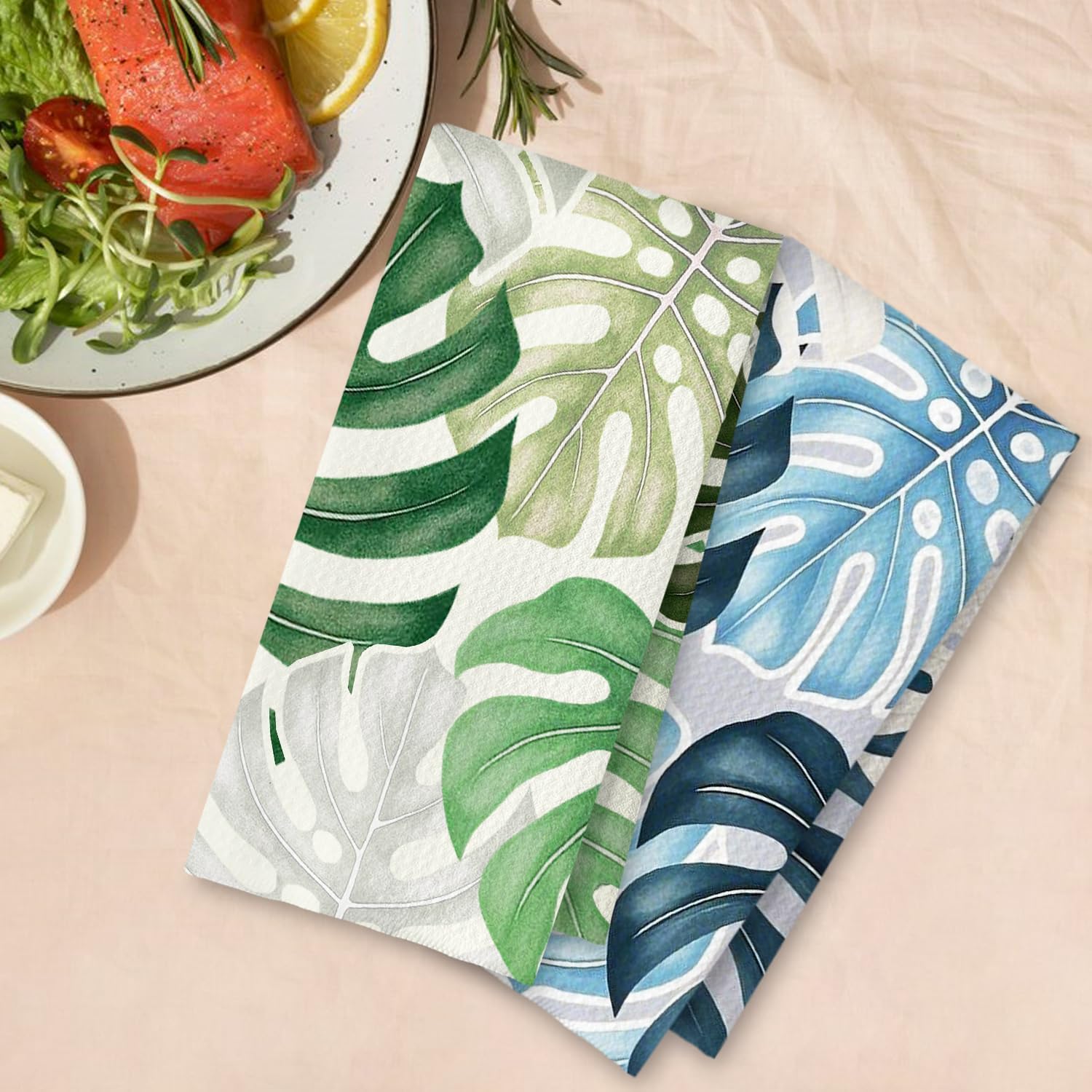 Tropical Leaf Printed Kitchen Towel 24x16 Inch — 100% Polyester, Quick Dry, Machine Washable, Fade Resistant Multi-Purpose Dish Towel/Hand Towel/Tea Towel for Kitchen & Home Decor