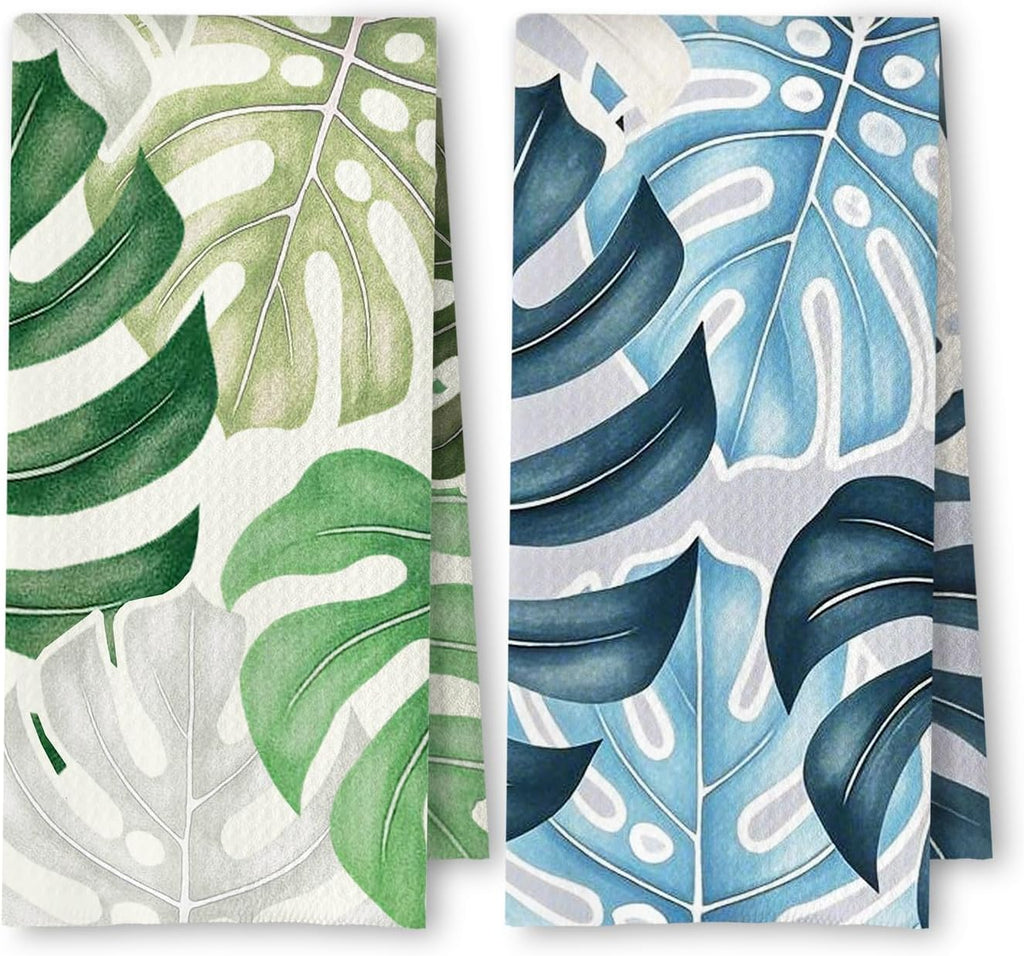 Tropical Leaf Printed Kitchen Towel 24x16 Inch — 100% Polyester, Quick Dry, Machine Washable, Fade Resistant Multi-Purpose Dish Towel/Hand Towel/Tea Towel for Kitchen & Home Decor
