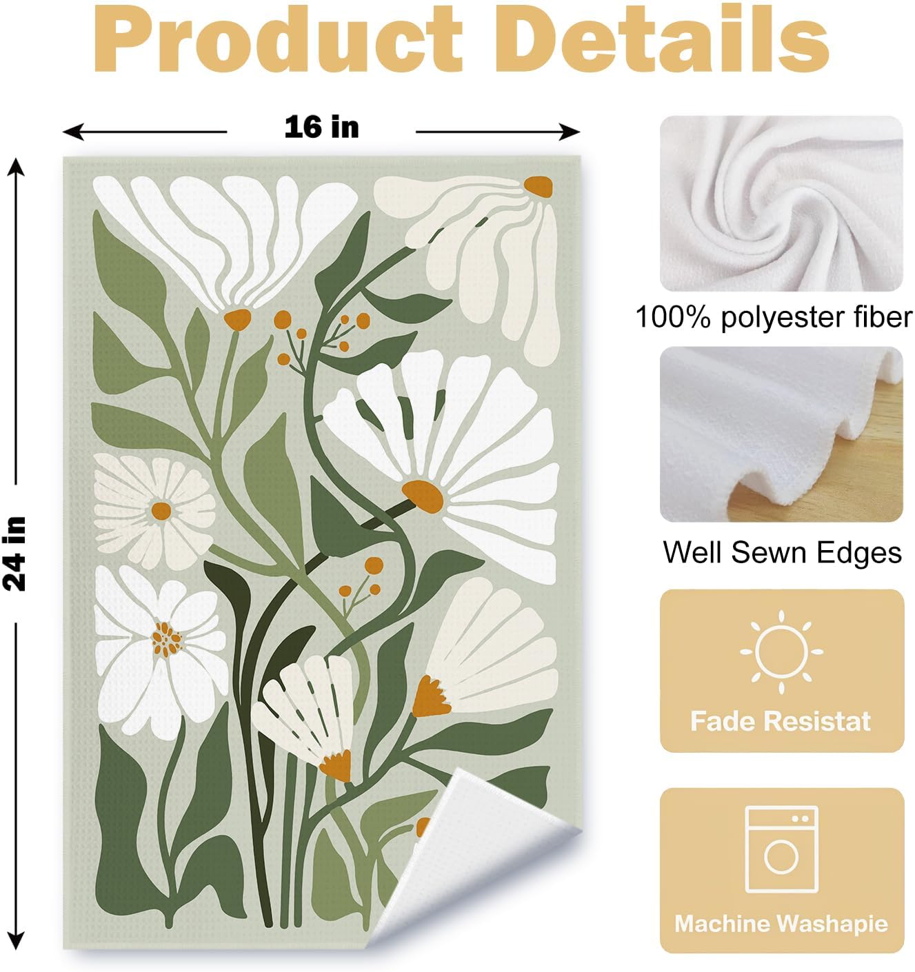 Printed Tea Towel 16×24 inch | 100% Polyester Fiber Kitchen Dish Towel – Absorbent, Fade Resistant & Machine Washable