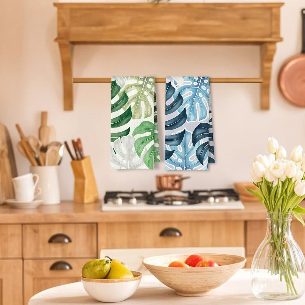 Tropical Leaf Printed Kitchen Towel 24x16 Inch — 100% Polyester, Quick Dry, Machine Washable, Fade Resistant Multi-Purpose Dish Towel/Hand Towel/Tea Towel for Kitchen & Home Decor