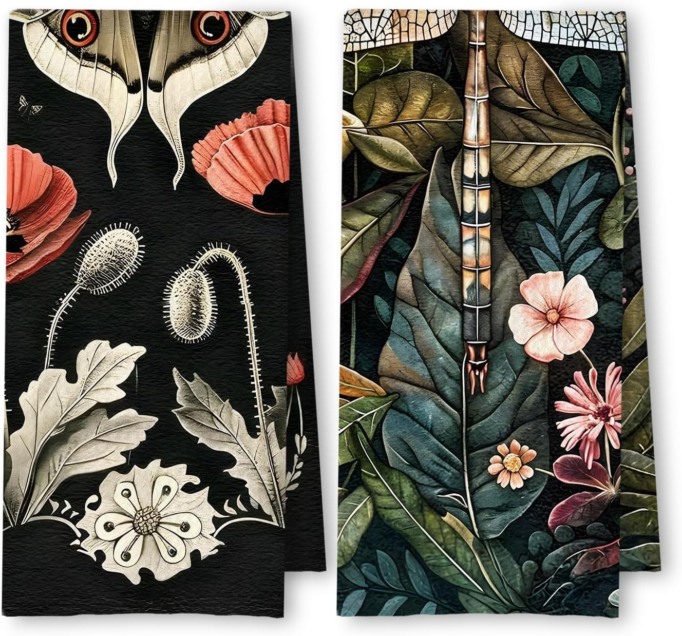 Vintage Butterfly & Floral Printed Kitchen Towel 24x16 Inch — 100% Polyester, Quick Dry, Fade Resistant, Machine Washable Multi-Purpose Dish Towel/Hand Towel/Tea Towel for Home Decor