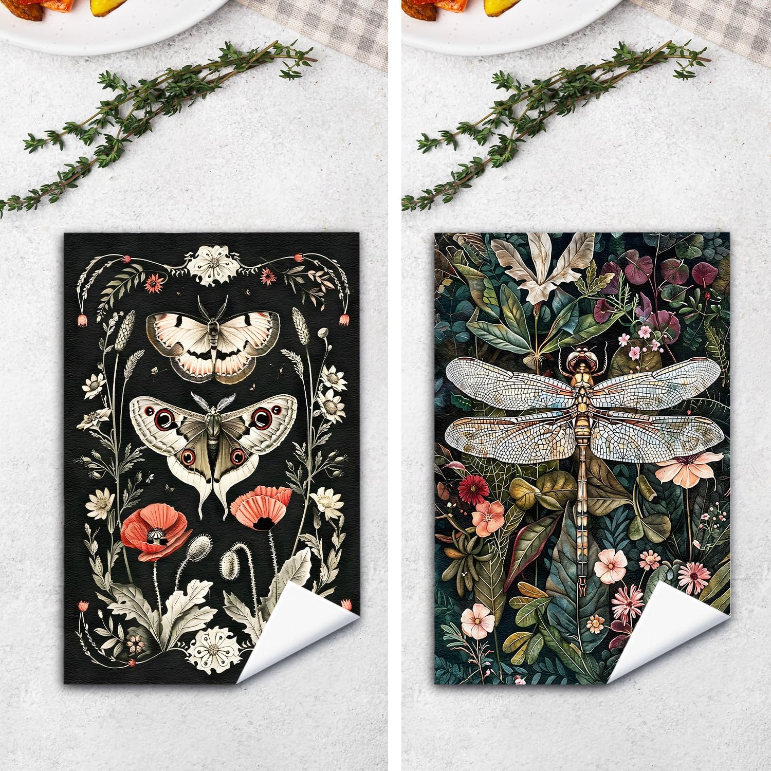 Vintage Butterfly & Floral Printed Kitchen Towel 24x16 Inch — 100% Polyester, Quick Dry, Fade Resistant, Machine Washable Multi-Purpose Dish Towel/Hand Towel/Tea Towel for Home Decor